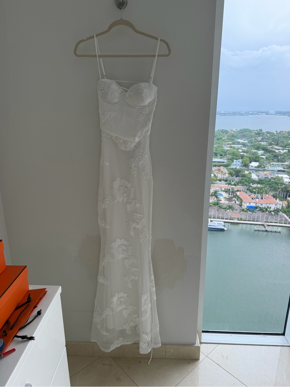 Bridal White Lace open back corset Slip Dress with Spaghetti Straps